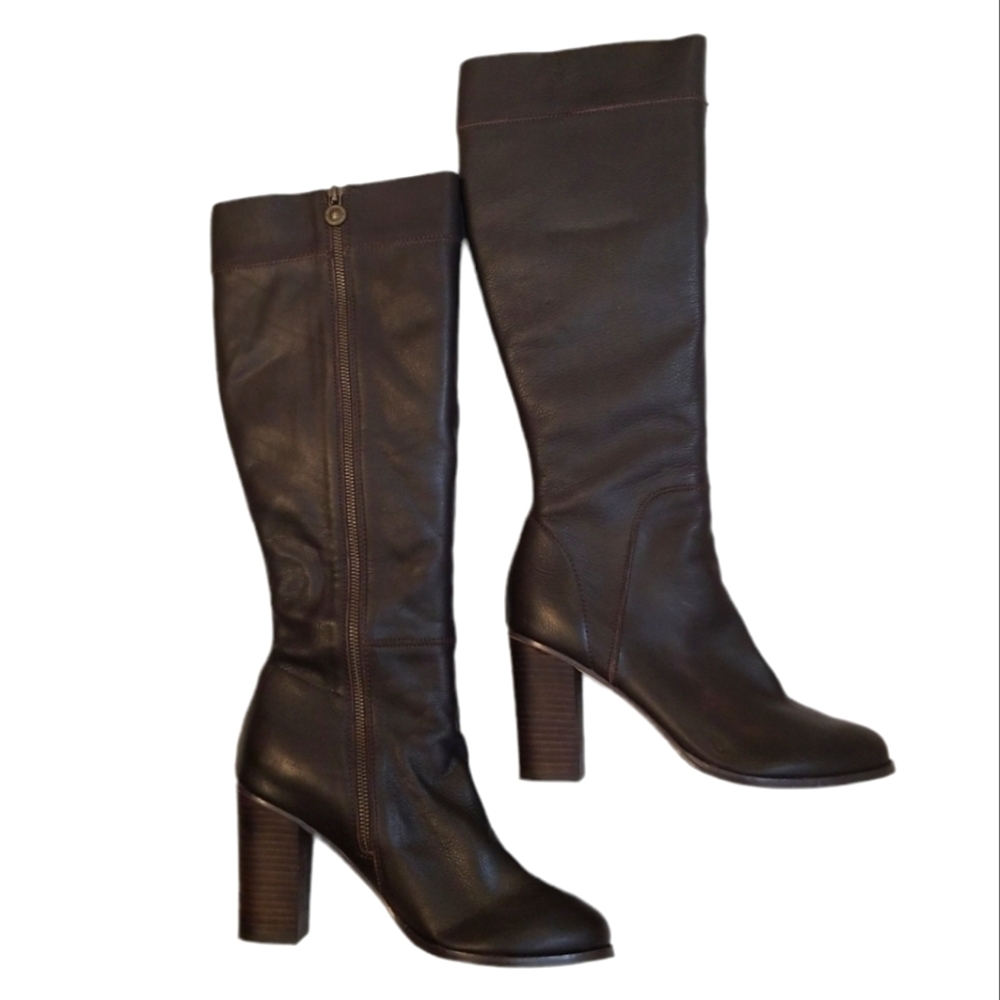 Max Studio Knee High Sock Boots Size 11 High Heels Leather Brown NWOT